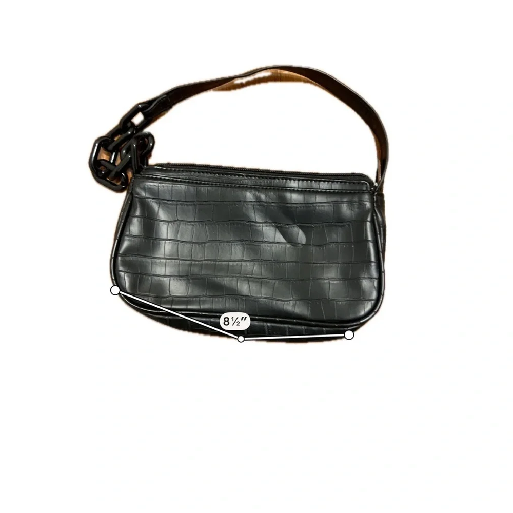 Black Croc Embossed Shoulder Bag Trendy Baguette Purse
